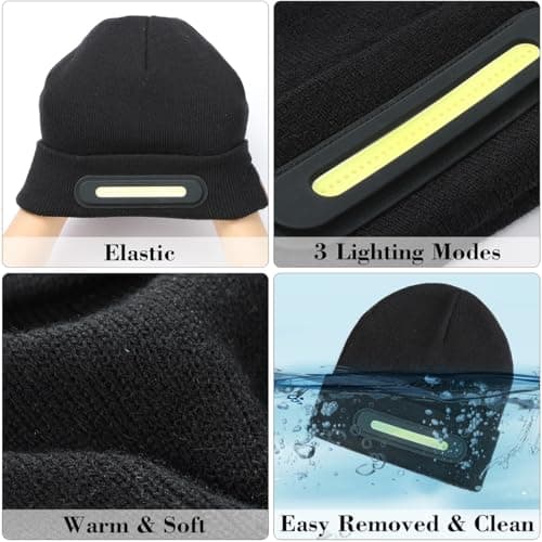 RANCOVY LED Beanie with Light, Unisex USB Rechargeable Headlamp Beanie Flashlight Beanie Hat for Men Women Black — view 3