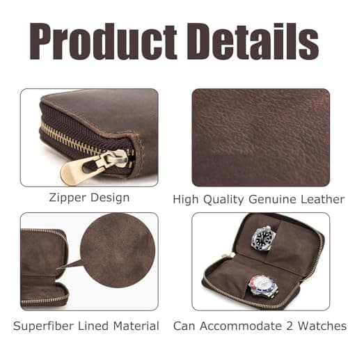 Acidea Genuine Leather Watch Travel Bag Case, Portable Storage Watch Case, Watch Genuine Pouch for Men Women, Accessories Display Case for Wrist Watches, Watches Storage Organizer Accessories — view 5