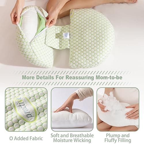 Lighterday U Shaped Pregnancy Pillow for Sleeping,Adjustable Wedge Maternity Pillow,Detachable Maternity Pillow for Pregnant Women,Body Support Pillow for Back,HIPS,Legs (Upgraded Green) — view 5
