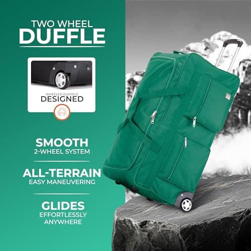 ATX Luggage 40" Jumbo Wheeled Duffle Bag Lightweight Rolling Wheels Suitcase Extra Durable Holdall for Sports Travel and Cargo | Green — view 3