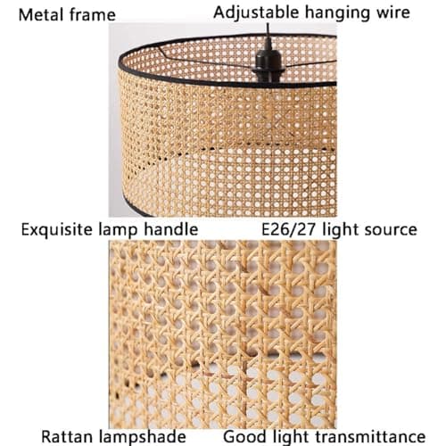 HAIIQU Japanese-Style Rattan Chandelier Basket Woven Lamp Shade Modern Creative Hand-Woven Bamboo Wicker Pendant Light Beige Rattan Cage Hanging Single Head Lamp for Farmhouse Hallway Entryway Porch — view 6