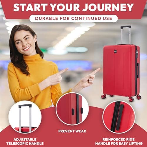 24" Medium Suitcase on 4 Dual Spinner Wheels Super Lightweight ABS Hard Shell Hold Check in with Built-in 3-Digit Combination Lock 66 Litre — view 3