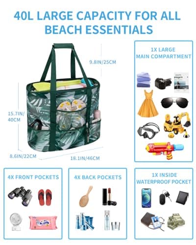 Large Beach Bag with Zip Mesh Beach Bags for Women Men Family, M Coconut — view 2