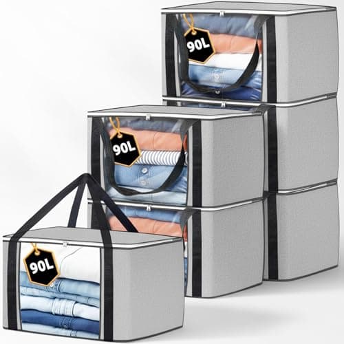 Storage Bags | Clothes Boxes, 6 Pack Grey, 90L Capacity Large Moving Bag