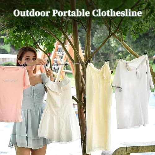 BODFPPC Travel Washing Line with 12 Clips, Portable Windproof Retractable Clothes Line Stretchy Elastic for Indoor Laundry Drying Clothesline,Outdoor Camping Accessories (Black) — view 6