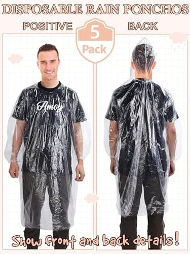 5 Pack Rain Poncho for Adults Waterproof Emergency Raincoats — view 5