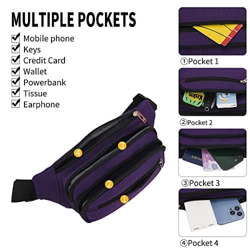 IHIGOGOFA Bumbags Waist Fanny Pack Fashion Bum Bag with 65cm Extended Belt for Dog Walking Climbing Hiking Travel Cycling Girls Ladies Men Women — view 2