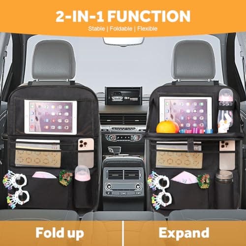 URAQT Car Seat Organizer, Car Organiser for Kids, 8 Storage Pockets with Foldable Table Tray and Tablet Holder, Multifunctional WaterProof Back Seat Protector, for SUV, Truck, Travel Accessories — view 5