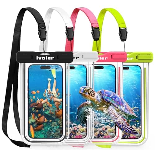 ivoler 4-Pack Waterproof Phone Pouches, IPX8 Universal Fluorescent Design Underwater Dry Bags for Swimming for iPhone 17/16/15 Pro Max, Samsung S26 Ultra (Up to 7")-Black+White+Rose Red+Lime Green
