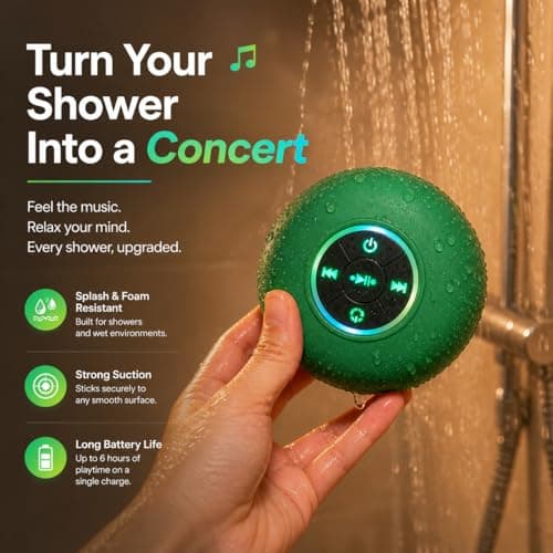 Bluetooth Shower Speaker with LED, Portable Wireless Mini Speaker (Green) — view 2