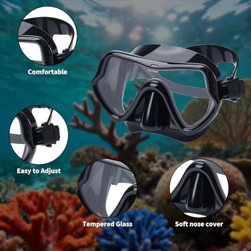 Adult Diving Mask with Nose Cover Anti-fog, HD Tempered Glass Snorkel Mask with Clear 180° Panoramic View, No Leak Swim Pool Goggles for Women Men Youth Unisex Snorkeling Freediving — view 4