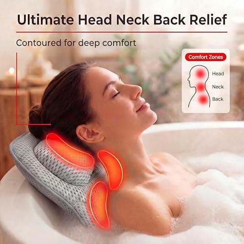 Bath Pillow LAVISMA Ergonomic Bathtub Cushion with 4D Breathable Mesh, Head, Neck, Shoulder & Back Support, 6 Strong Suction Cups, Quick Dry Spa Pillow for Bathtub Jacuzzi Hot Tub - Light Grey — view 3