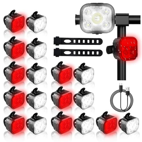 KunHe 10 Pack Bike Lights for Night Riding USB Rechargeable Bike Lights Front and Rear 8+12 Modes Bike Light Set Bicycle Lights Headlight and Taillight Easy to Install