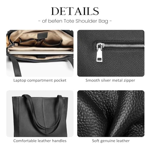 befen Black Handbags for Women Large Tote Bag with Zip for Travel — view 5