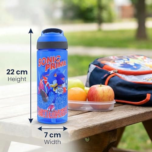 HOX SONIC PRIME Reusable BPA free Kids Atlantic Water Hydration Bottle with built in Carry Loop, Flip Up Spout and removeable straw - 600ml, Blue — view 2