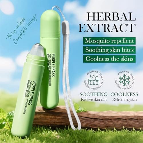 Purple Grass Mosquito Bite Relief, Bite and Sting Relief, Provides Relief from Mosquito, Midge, Wasp and Bug Bites, Roll-On Soothing Mosquito Repellent, Cooling Travel Essentials, 18ml — view 3