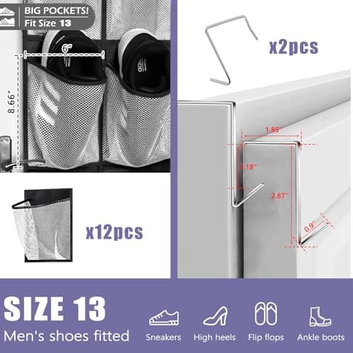 Newthinking Over Door Shoe Storage, Hanging Shoe Storage with 12 Pockets — view 2