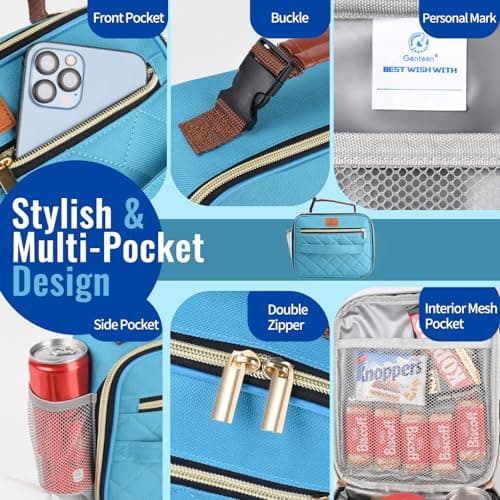 Genteen Lunch Box for Men Women Adults Kids - Insulated Lunchbox Reusable, Zip Closure & Buckle Handle, Portable Cooler for Work, School, Travel (Teal) — view 5