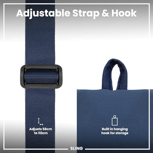 Ion8 Sling Bag – Foldable, Lightweight Water Bottle Holder & Carrier with Pocket, Adjustable Strap & Hook – Machine Washable, Fits 1L Bottle – Travel-Friendly & Easy to Clean Hydration Pouch, Navy — view 5
