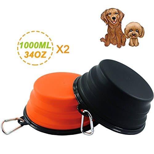 HINMAY Large Portable Pet Bowls Collapsible Dogs and Cats Food Water Feeding Bowl, Pack of 2 (Orange+Black) — view 2