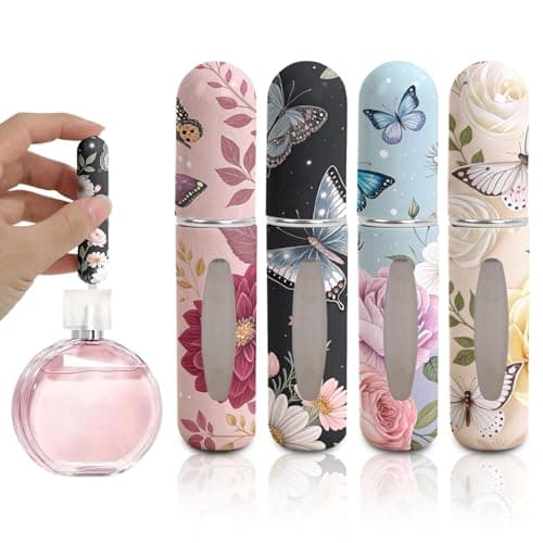 4PCS Perfume Atomiser Set, Butterfly Floral Travel Perfume Bottle, Refillable Perfume Bottle 5ML, Travel Spray Bottle for Aftershave Travel Bottle, Mini Perfume Refill Bottles, Perfume Decanter