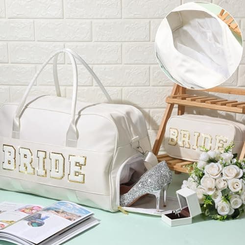 Bulyoou 2 Pcs Bag Gifts, Wedding Weekender Duffle, White, Bride, Bride — view 5