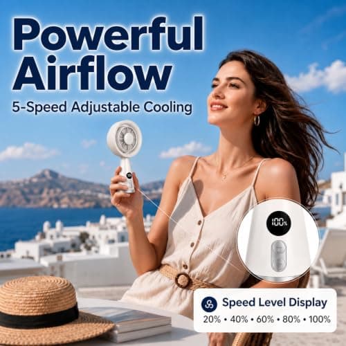 Handheld Fan Rechargeable, 5-Speed Portable Mini Desk Fan with LED Light — view 6