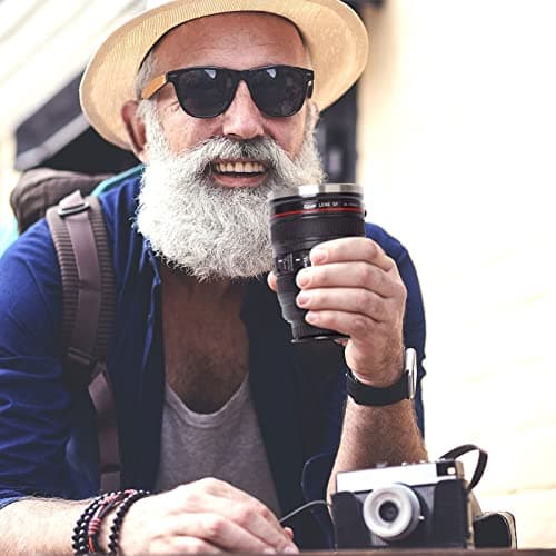 Splend Camera Lens Coffee Cup and Travel Mug, Double Wall Insulation Reusable Coffee Mugs, Food Grade Stainless Steel Coffee Mug Drink Flask Water Bottle Camera Lens Cup, 320 Milliliter Balck — view 6