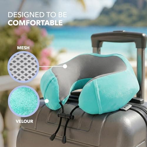 LUGG Travel Memory Foam Neck Pillow with Buckle – Ergonomic Neck Support, Portable & Lightweight, Ideal for Flights and Road Trips (Turquoise) – 28 x 28 x 4cm — view 3