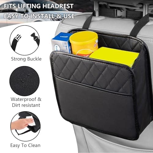 ASelected 2 PCS Car Seat Back Hanging Bag,Leather Back Seat Organiser and Storage Back Seat,Car Accessories,Multi-Pocket Storage Box Organizer for Trash Document Kids Traveling Car Tidy,25x8x25CM — view 5