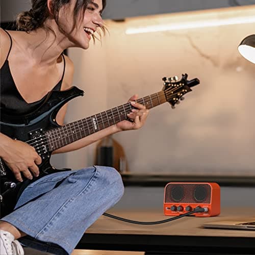 LEKATO JA-02 II Mini Guitar Amp 5W Electric Guitar Amplifier Portable Rechargeable Small Practice Guitar Amp with Bluetooth Clean & Overdrive Channels for Home & Travel (Orange) — view 6