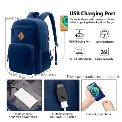 KEOFID Light Weight Travel backpack for Men and Women, Backpack for Work, Large School Bag for College, Water Resistent(NAVY BLUE) — view 2