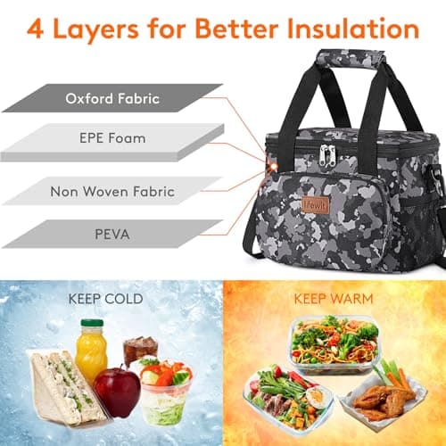 Lifewit Lunch Bag 9L 12 Can Insulated Lunch Box Soft Cooler Cooling Tote for Adult Men Women, Black Camo — view 2