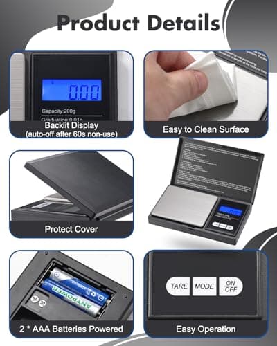 Zacro Digital Kitchen Scale Portable Pocket Scale 200g X 0.01g Mini Weighing Scale Jewelry Scale with LCD Display Batteries Included — view 5