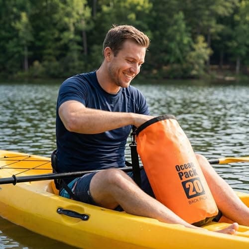 RONGZUBAT 5L Waterproof Dry Bag with Adjustable Shoulder Strap, Roll Top Dry Sack, Lightweight Waterproof Bag for Kayaking, Paddle Boarding, Boating, Beach, Swimming, Camping and Travel - Orange — view 6