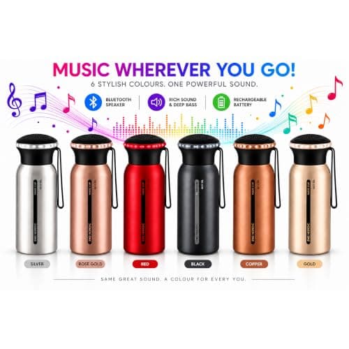 On the Go Hydration & Entertainment Rose Gold 460ml Stainless Steel Water Bottle with Bluetooth Speaker. — view 5