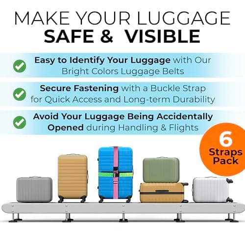 Luggage Straps Suitcases Belts, 6 Pack Adjustable Travel Packing Belt, Utility Strap with Quick Release Buckle, Travel Packing Outdoorsport — view 6