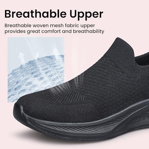 Raoendis Womens Trainers Slip on Walking Shoes Ladies Sneakers Sport Shoes, Comfortable Lightweight Walking Mesh Running Shoes for Indoor Outdoor Activities Black Size 5 — view 3