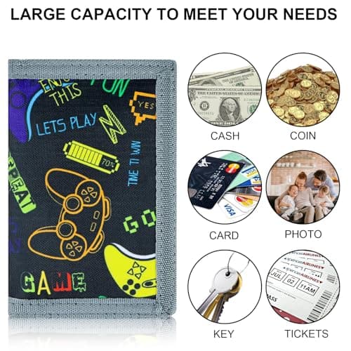 GUOYOU Kids Wallet Tri fold Coin Pocket with Zipper Key Chain and ID Window — view 5