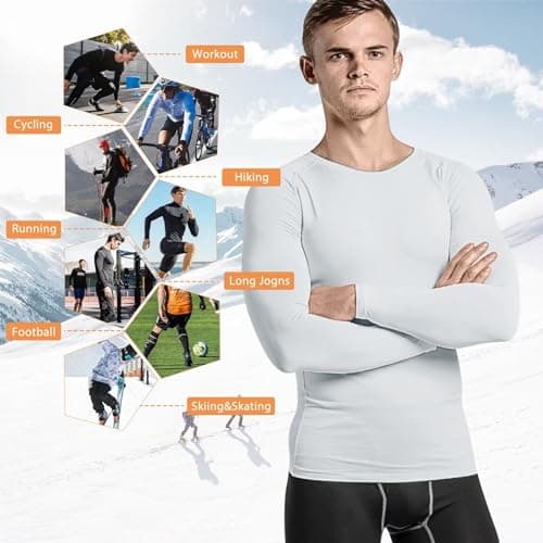 Sillictor Mens Thermal Top Long Sleeve Quick Dry Cycling Running Base Layer Mens Ski Underlayer Fleece Compression Sports Hiking Football Training T Shirts High Wicking Muscle Support 3235 White L — view 6