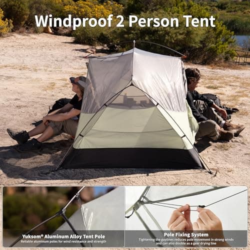 Naturehike Mongar Tent Camping Tent 2 Man Tent Waterproof Ultralight Trekking Tent Hiking Tent Double Layer for Hiking Climbing Outdoor Activities (20D Nylon/Olive Green) — view 5