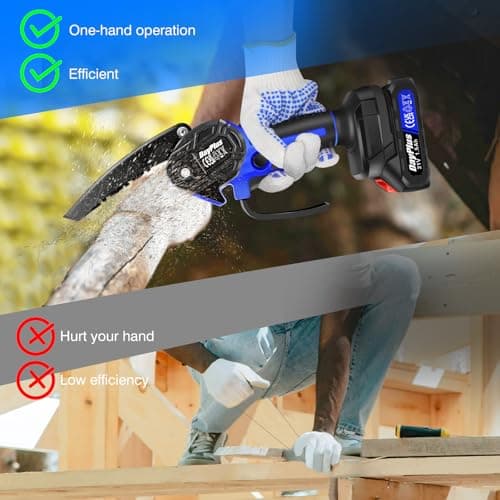 Mini Chainsaw Cordless 6-Inch Handheld Small Chain Saw with 2X Battery, Blue 21V Battery Powered Portable Electric Mini Chainsaw with Safety Lock for Courtyard Garden Household Tree Branch Trimming — view 5