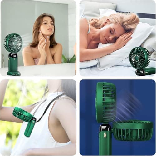 Jsdoin Hand Held Fan,Portable Handheld USB Rechargeable Fans with 5 Speeds,Battery Operated Mini Fan Foldable Desk Desktop Fans with LED Display for Home Office Bedroom Outdoor Travel (Green) — view 6