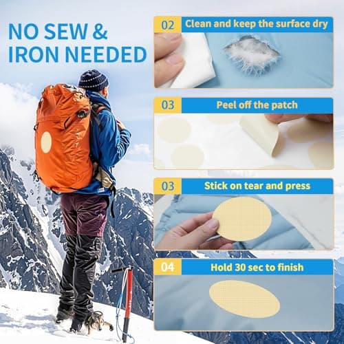 Skystuff 24PCS Self-Adhesive Nylon Repair Patches for Tent, Down Jacket, Clothing & Puffer Coat - Heavy Duty Waterproof Fabric Tape Repair Kit for Outdoor Gear, Sleeping Bag, Backpack, Beige — view 4