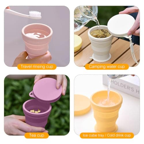 2 Pack Silicone Collapsible Travel Cup,Foldable Camping & Collapsible Coffee Cup,Expandable Silicone Drinking Mug with Lid,BPA Free Portable Pocket Cup for Hiking Travel Outdoor (Yellow) — view 3