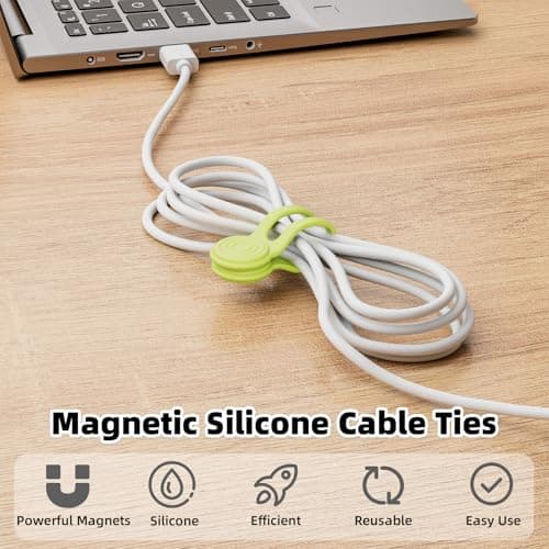 Reusable Magnetic Cable Ties, Strong Silicone Cord Organiser & Cable Tidy with Anti-Loss Hole for Desk Wire Bundling, Earphones, 8-Pack (4 Assorted Colours) — view 6