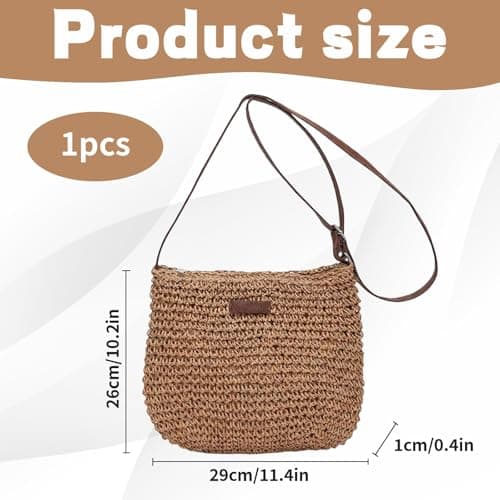 GYTFOG Straw Crossbody Bag, Summer Beach Crossbody Bag, Boho Woven Raffia Handbag, Small Beach Bag with Adjustable Strap Zipper Closure for Women Beach, Vacation, Daily Outfit, Girls' Gifts — view 4
