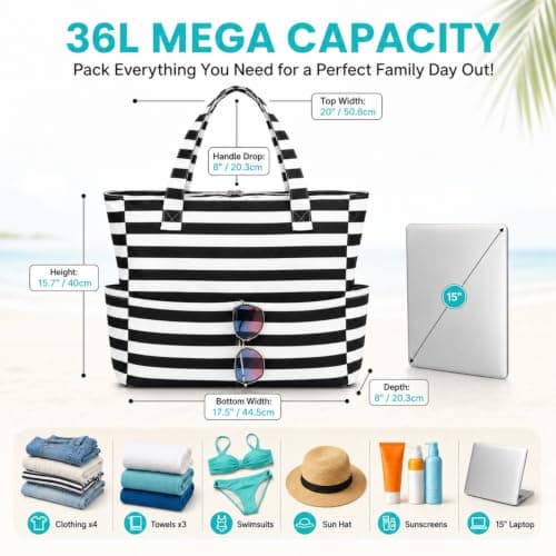 Beach Bags for Women Extra Large, Tote Bag with Zip and Medium Pockets — view 4