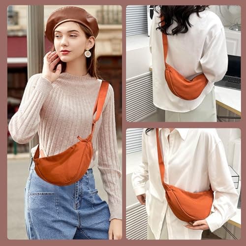 LOCCY Crescent Bag for Women Nylon Crescent Bag Dumpling Bags Nylon Crossbody Bags Women with Adjustable Strap Portable Crescent Purse for Daily Use (orange) — view 2