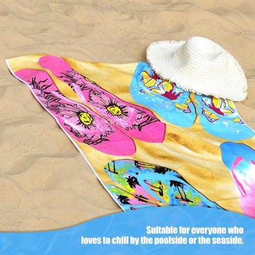 GEEZY Microfibre Beach Towel, Flip Flop Design - Quick Drying, Lightweight, Sand-Free, Large & Durable, Summer Design - Beach Essentials for Travel, Holiday, Swimming, Sauna, Adults & Kids, 70x140cm — view 5